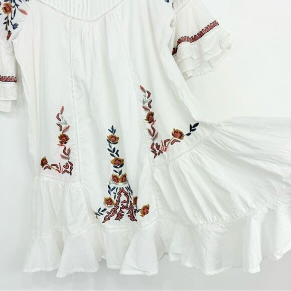Free People PAVLO White Flutter Orange Floral Embroidered Boho Chic Mini Dress - Picture 11 of 16